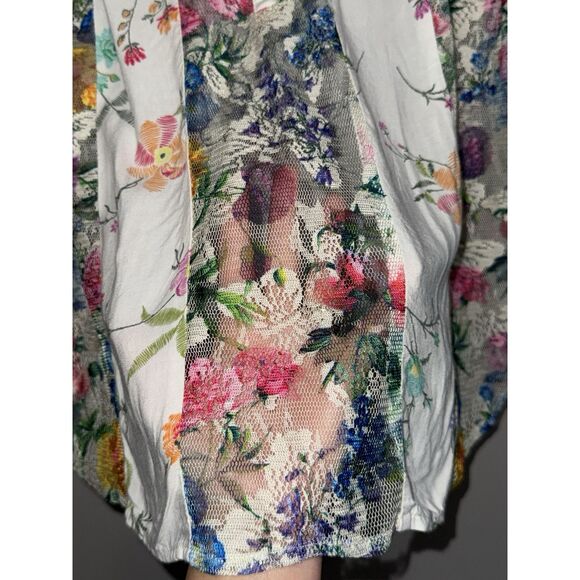 Fig & Flower Boho Blouse Floral Lace Peasant Top Flowy Mesh Anthropologie Medium - Picture 5 of 13